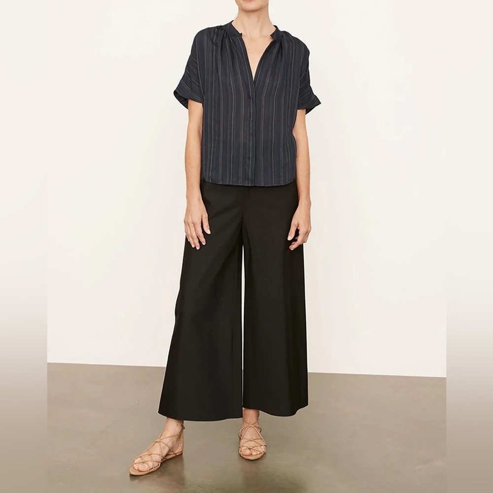 VINCE SHORT SLEEVE DRAPEY STRIPE SHIRRED BLOUSE L